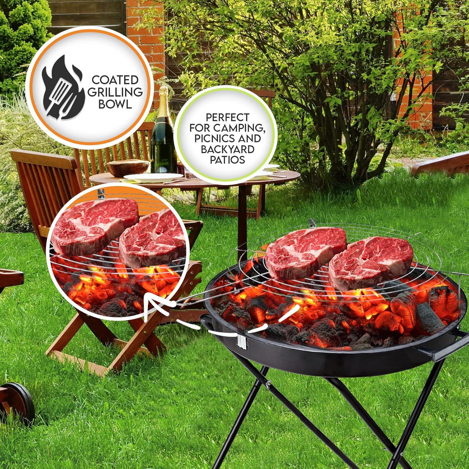 image:imagePAMI Portable BBQ Charcoal Standing Grill24 Round Medium Grill with Handles For Courtyard Backyard Patio Tailgating amp Picnics Lightweight Metal Outdoor Cooking Grill For Steaks Veggies amp More