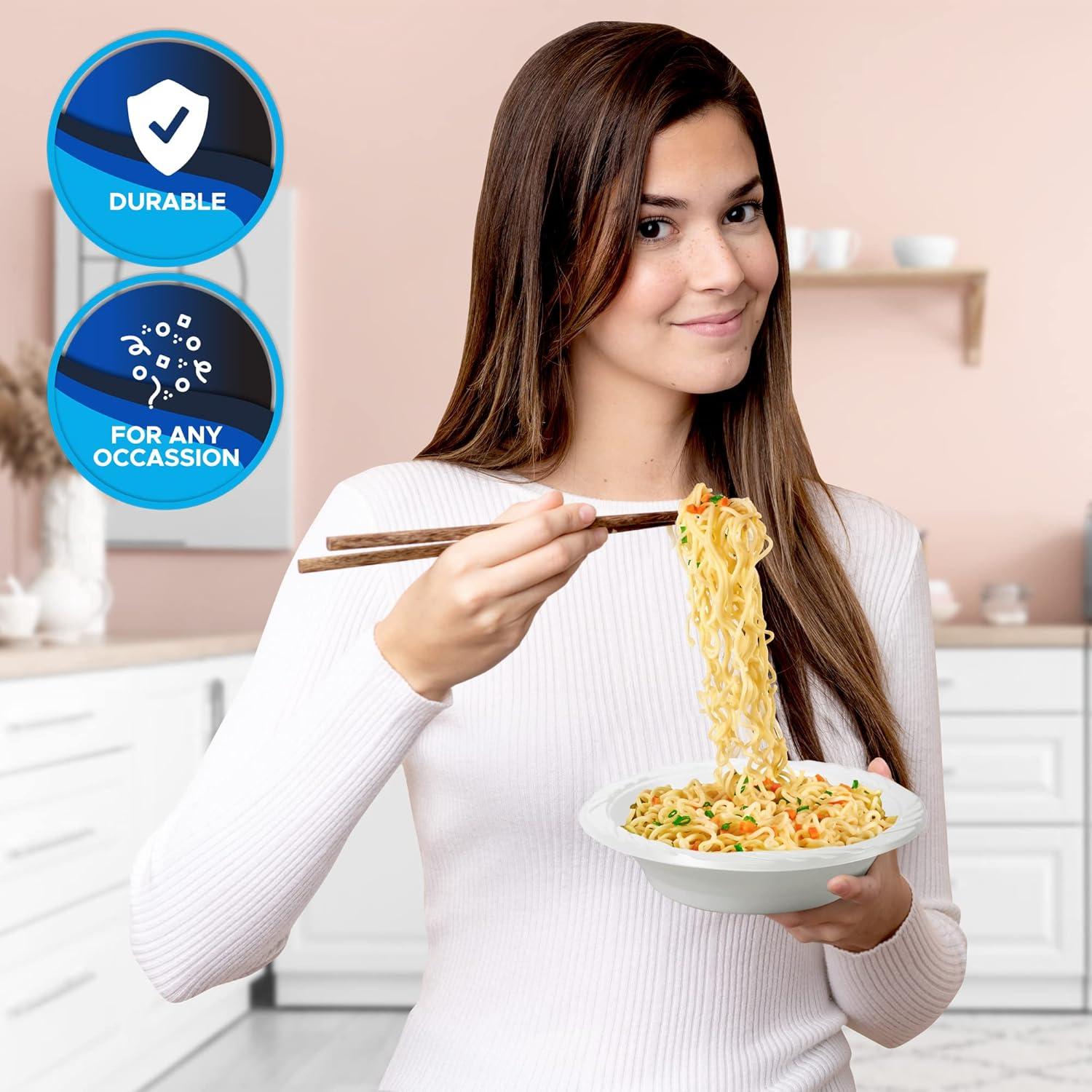 image:imagePAMI Premium Disposable Plastic Bowls White Serving Soup Bowls For Dinner Salads Desserts HeavyDuty Microwavable Round Rimmed Bowls In Bulk Elegant Plastic Dinnerware Set 12oz