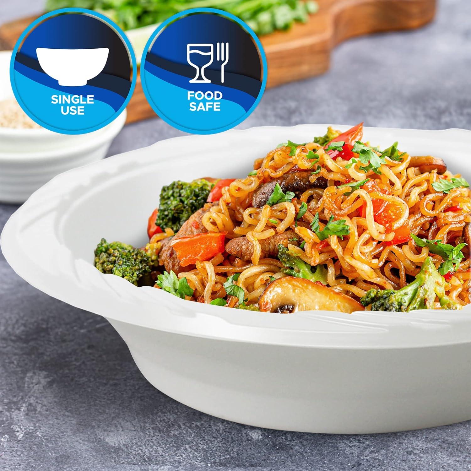 image:imagePAMI Premium Disposable Plastic Bowls White Serving Soup Bowls For Dinner Salads Desserts HeavyDuty Microwavable Round Rimmed Bowls In Bulk Elegant Plastic Dinnerware Set 12oz