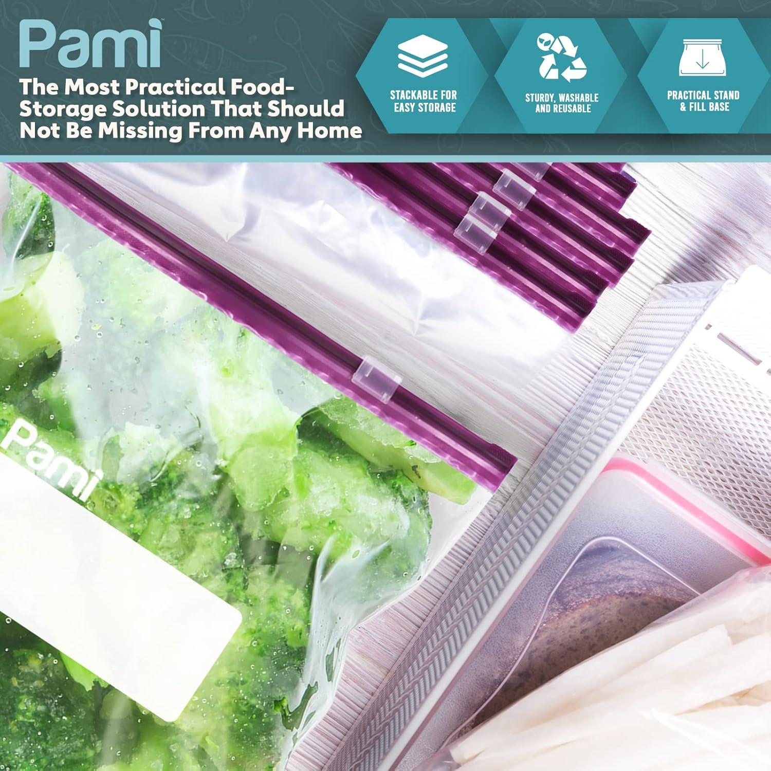 image:imagePAMI Thick Leakproof Reusable Slider Zipper Food Storage Bags for Pantry and Freezer with Expandable Base and WriteOn Label Quart 50 Clear40
