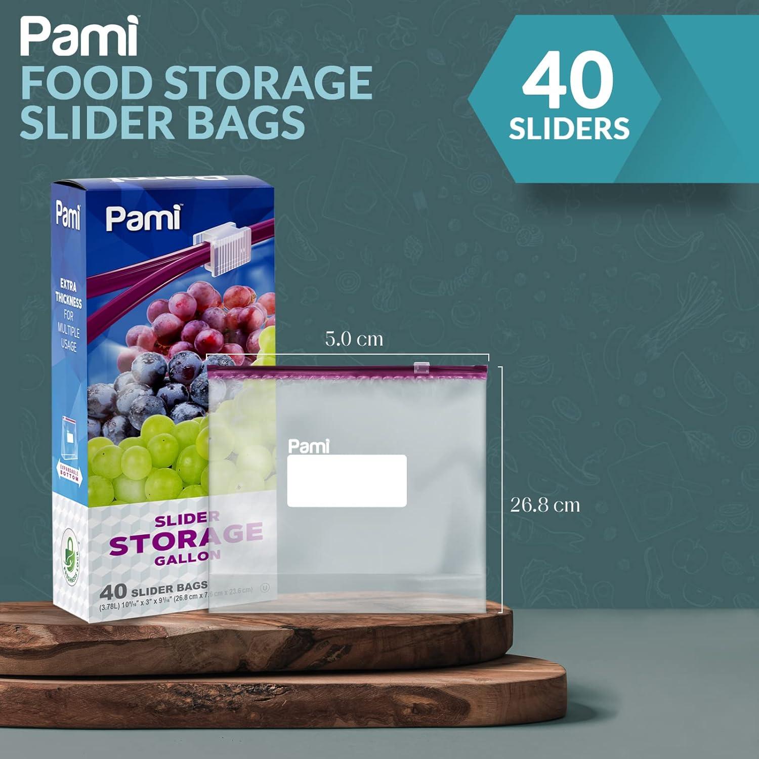 image:imagePAMI Thick Leakproof Reusable Slider Zipper Food Storage Bags for Pantry and Freezer with Expandable Base and WriteOn Label Quart 50 Clear40