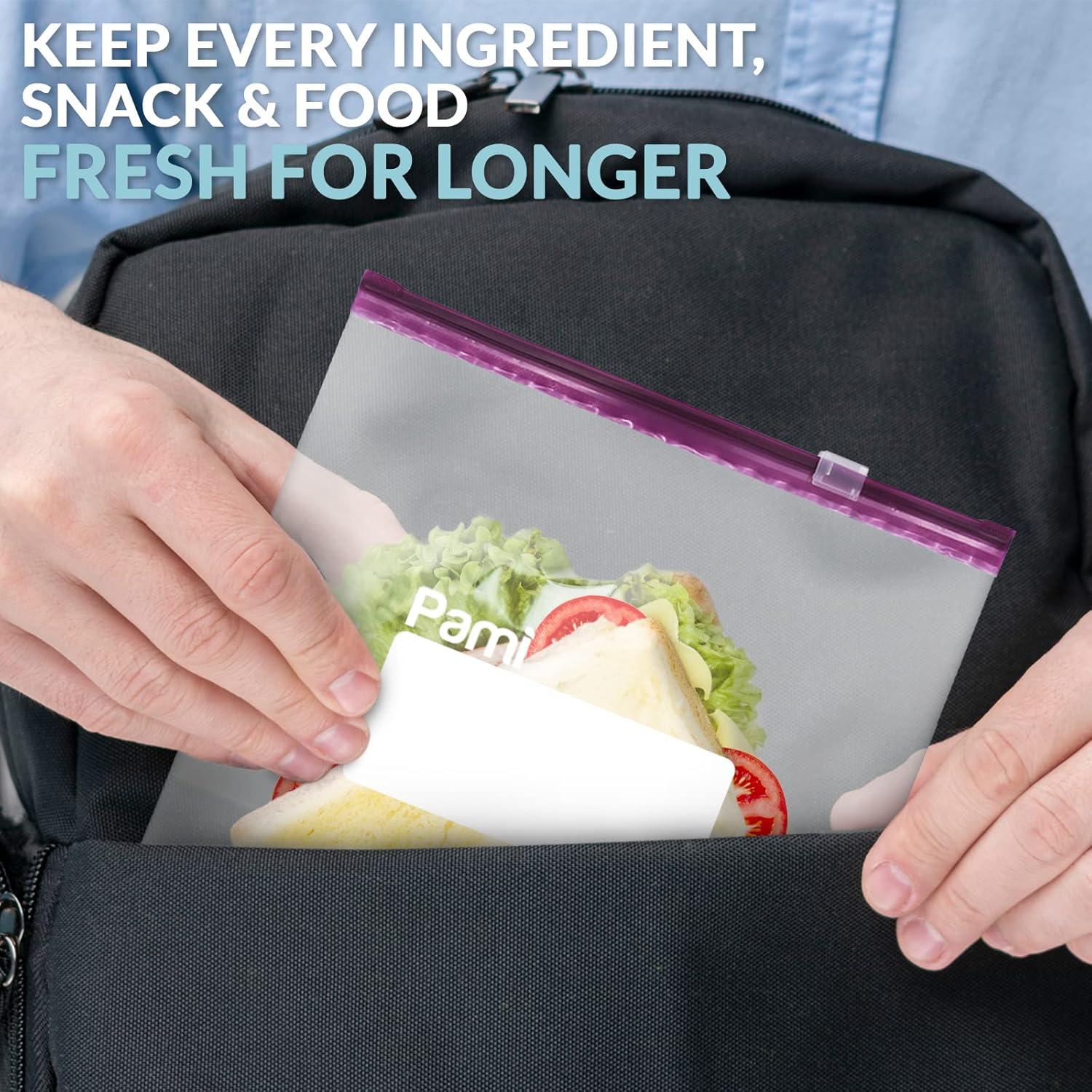 image:imagePAMI Thick Leakproof Reusable Slider Zipper Food Storage Bags for Pantry and Freezer with Expandable Base and WriteOn Label Quart 50 Clear40