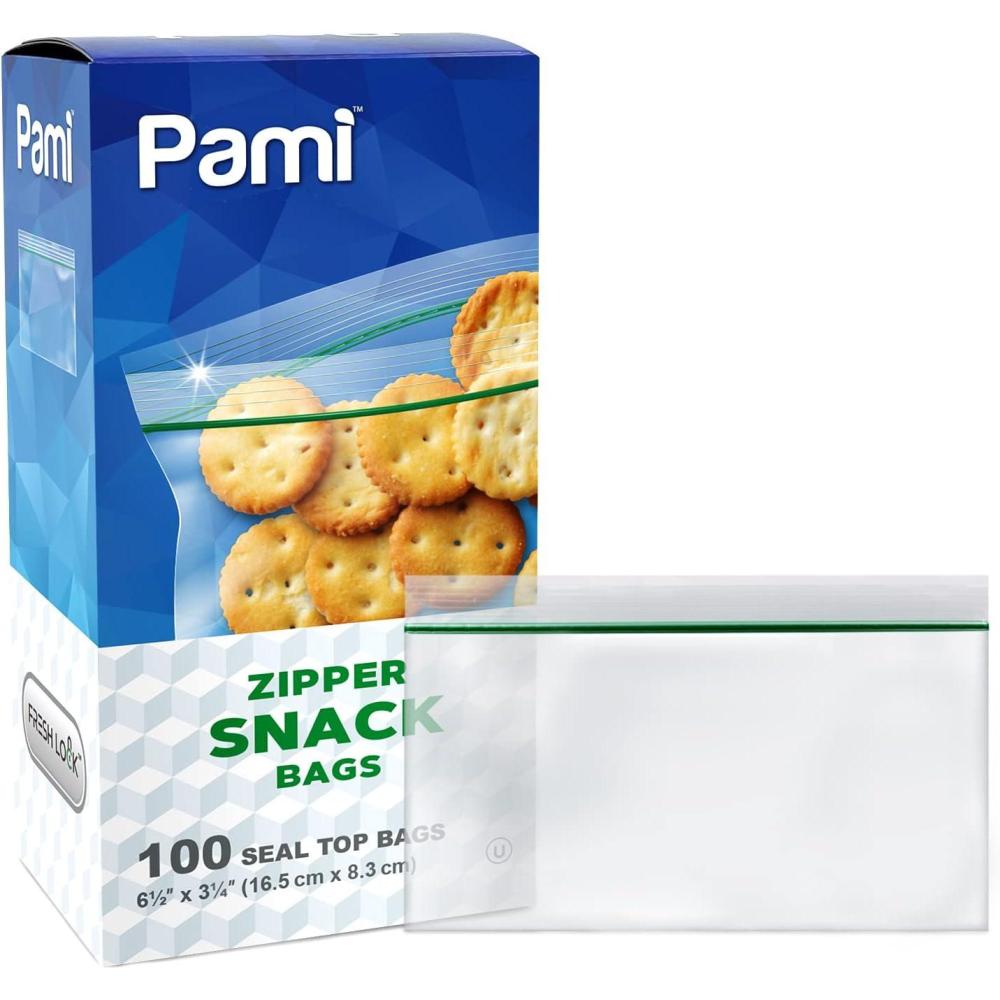 image:imagePAMI 100 Pack Snack Size Plastic Bags Small Food Safe Zipper Snack Bags Resealable Storage Pouches