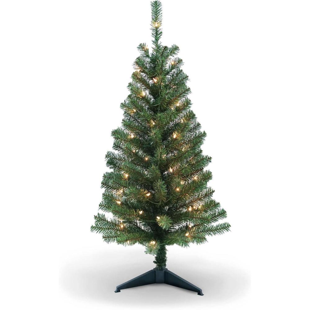image:imagePAMI Artificial PreLit Christmas Tree 4ft Fraser Fir Tree with 98 Tips amp 50 Lights Green Fake Christmas Tree with Metal Stand EasyAssembly FoldUp Realistic Xmas Tree for Holiday Home Dcor