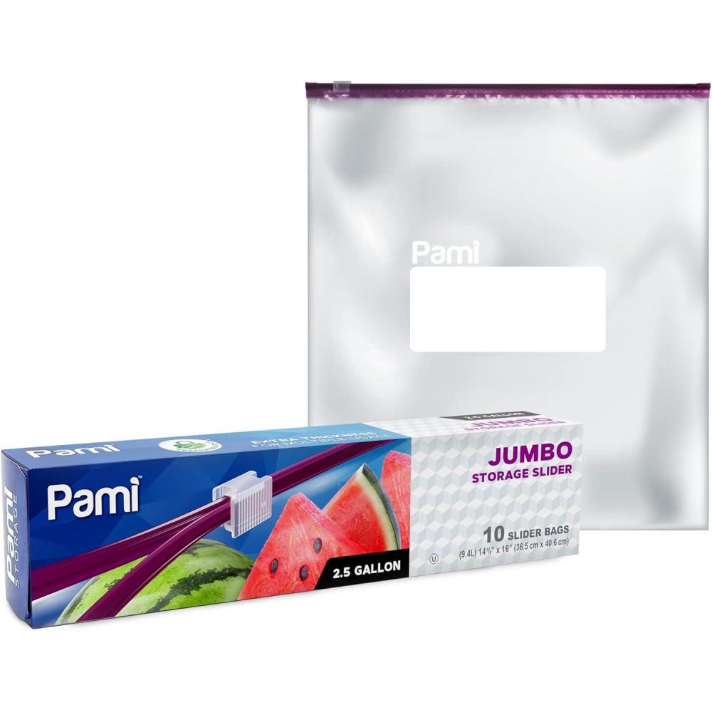 image:imagePAMI Jumbo 25 Gallon Slider Storage Bags 10Pack Leakproof Reusable Freezer Bags with Bottom WriteOn Label Food Safe Zipper Bags