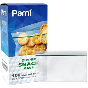 PAMI 100 Pack Snack Size Plastic Bags, Small Food Safe Zipper Snack Bags, Resealable Storage Pouches