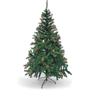 PAMI Artificial Christmas Tree with Pine Cones – 6ft Douglas Fir Tree with 802 Tips- Green Christmas Tree with Metal Stand- Easy-Assembly, Fold-Up Realistic Xmas Tree for Holiday Home Décor