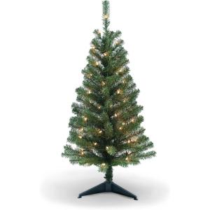 PAMI Artificial Pre-Lit Christmas Tree – 4ft Fraser Fir Tree with 98 Tips & 50 Lights- Green Fake Christmas Tree with Metal Stand- Easy-Assembly, Fold-Up Realistic Xmas Tree for Holiday Home Décor