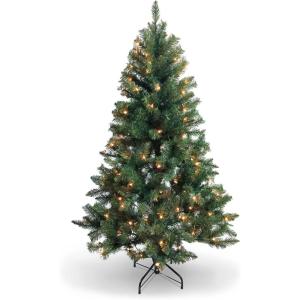 PAMI Artificial Pre-Lit Christmas Tree – 6ft Douglas Fir Tree with 600 Tips & 200 Lights- Green Christmas Tree with Metal Stand- Easy-Assembly Fold-Up Realistic Xmas Tree for Holiday Home Décor