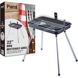 PAMI Portable BBQ Charcoal Standing Grill – 22” Rectangle Medium Grill For Courtyard, Backyard Patio, Camping, Tailgating & Picnics- Lightweight Metal Outdoor Cooking Grill For Steaks, Veggies & More
