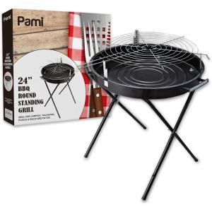 PAMI Portable BBQ Charcoal Standing Grill,24” Round Medium Grill with Handles For Courtyard, Backyard Patio, Tailgating & Picnics- Lightweight Metal Outdoor Cooking Grill For Steaks, Veggies & More