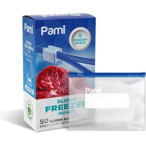 PAMI Slider Freezer Bags Quart Size with Expandable Bottom, Leakproof and Food-Safe, Pack of 50