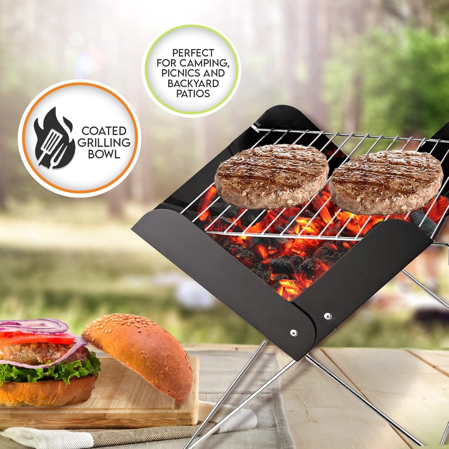 image:imagePAMI 12 Portable BBQ Tabletop Charcoal Grill With Folding Legs For Backyard Patio Camping Tailgating amp Picnics Lightweight Metal Outdoor Cooking Grill For Steaks Chicken Veggies