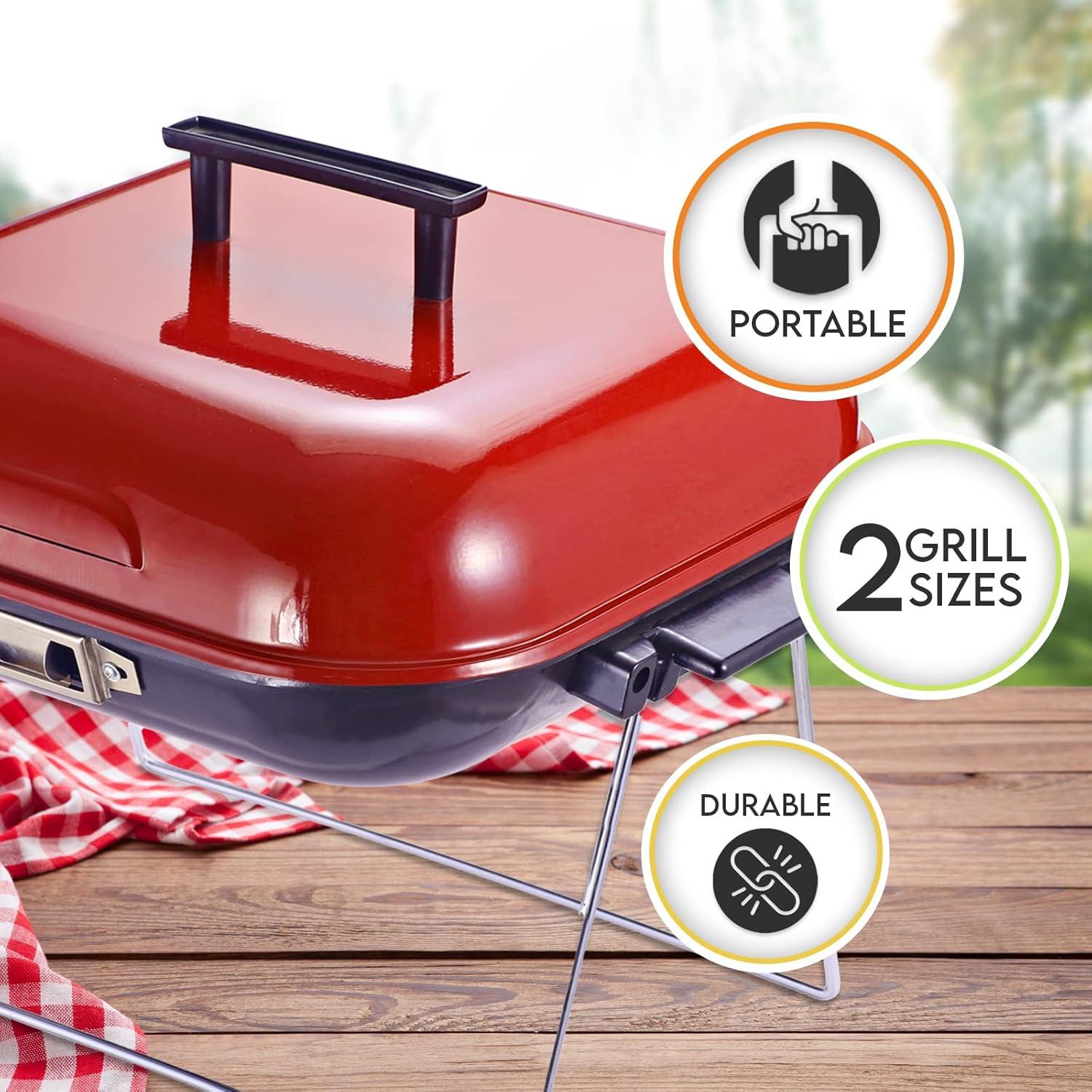 image:imagePAMI Portable BBQ Tabletop Charcoal Grill With Lid 14 x 14 Square Covered Smoker Grill With Folding Legs For Backyard Patio Camping Tailgating Picnics Lightweight Metal Outdoor Cooking Grill