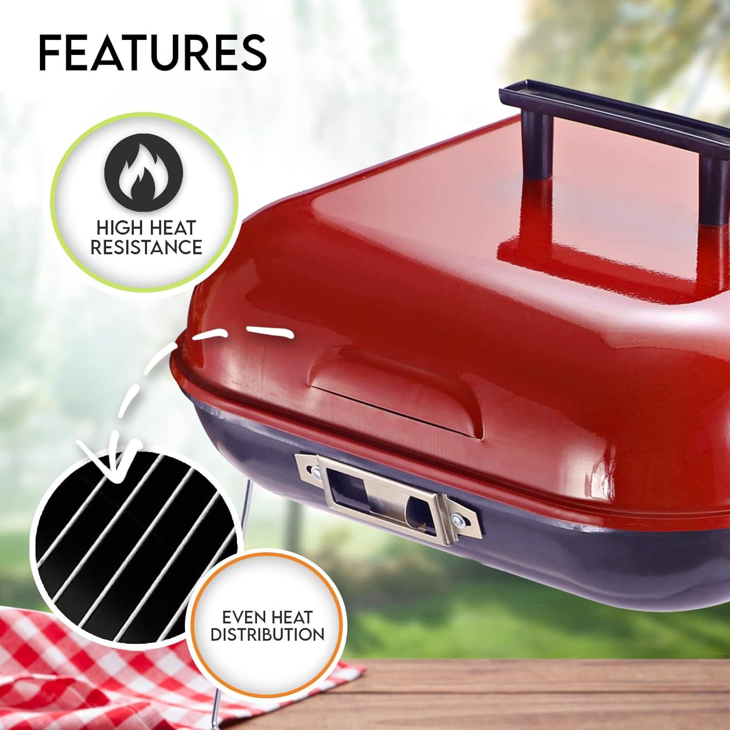 image:imagePAMI Portable BBQ Tabletop Charcoal Grill With Lid 14 x 14 Square Covered Smoker Grill With Folding Legs For Backyard Patio Camping Tailgating Picnics Lightweight Metal Outdoor Cooking Grill