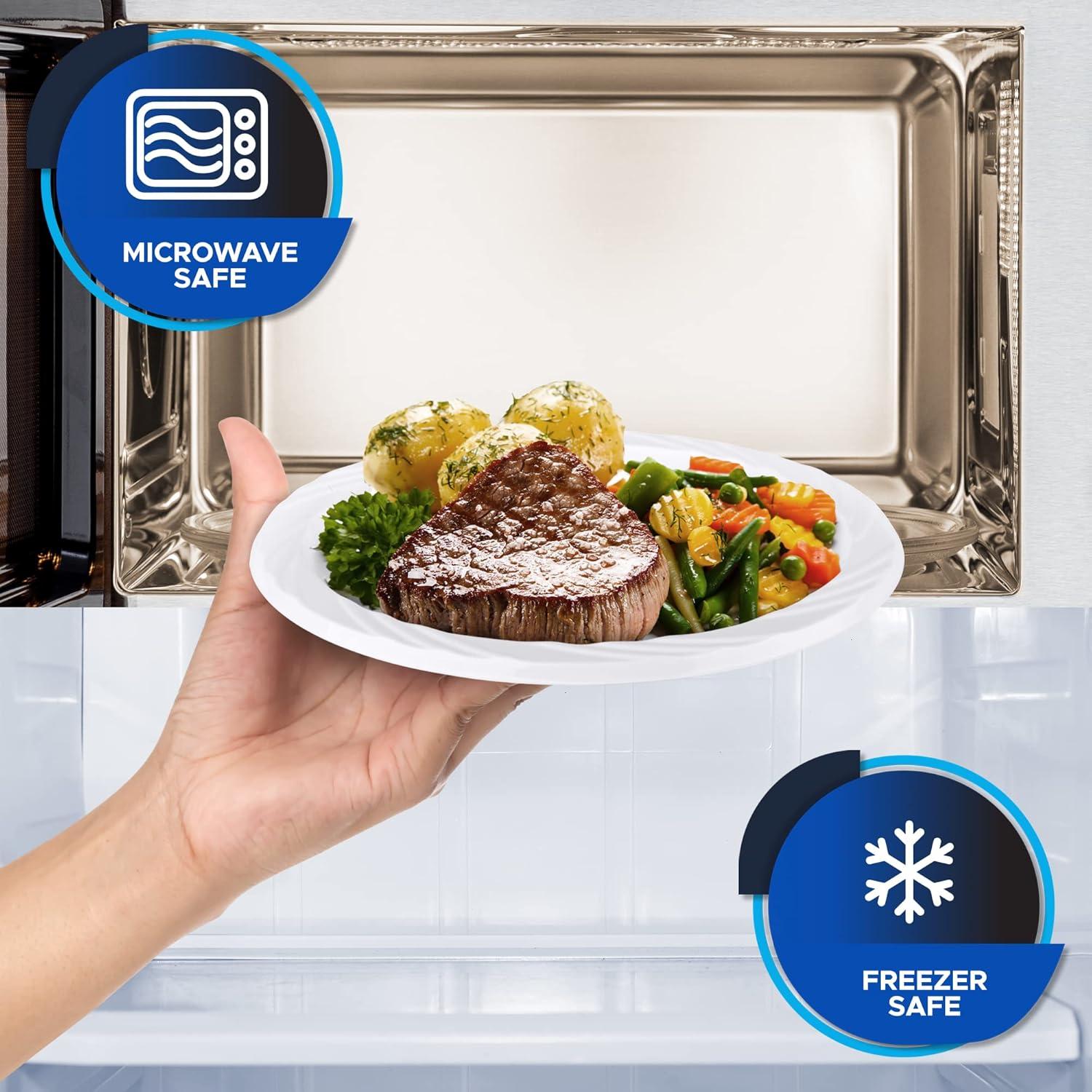 image:imagePAMI Premium Disposable Plastic Plates Pack of 100 6 White Party Plates For Dinner Desserts Appetizers HeavyDuty Microwavable Plates In Bulk For Any Occasion Elegant Plastic Dinnerware Set