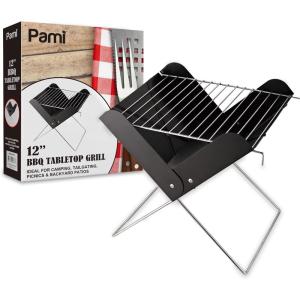 PAMI 12” Portable BBQ Tabletop Charcoal Grill – With Folding Legs For Backyard Patio, Camping, Tailgating & Picnics- Lightweight Metal Outdoor Cooking Grill For Steaks, Chicken, Veggies