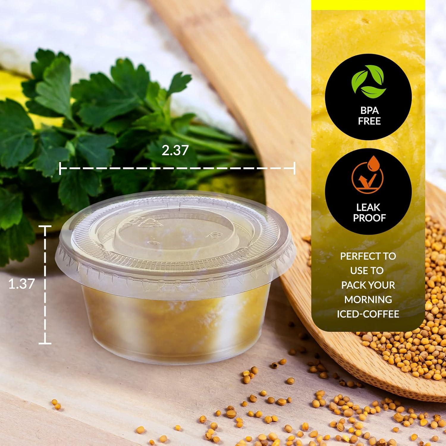 image:imagePAMI Portion Control Cups With Lids 2oz 100Pack Small Meal Prep Plastic Food Containers BPAFree Disposable Ramekin Cups Deli Containers For Condiments Sauces Salsas Dips Jello Shots