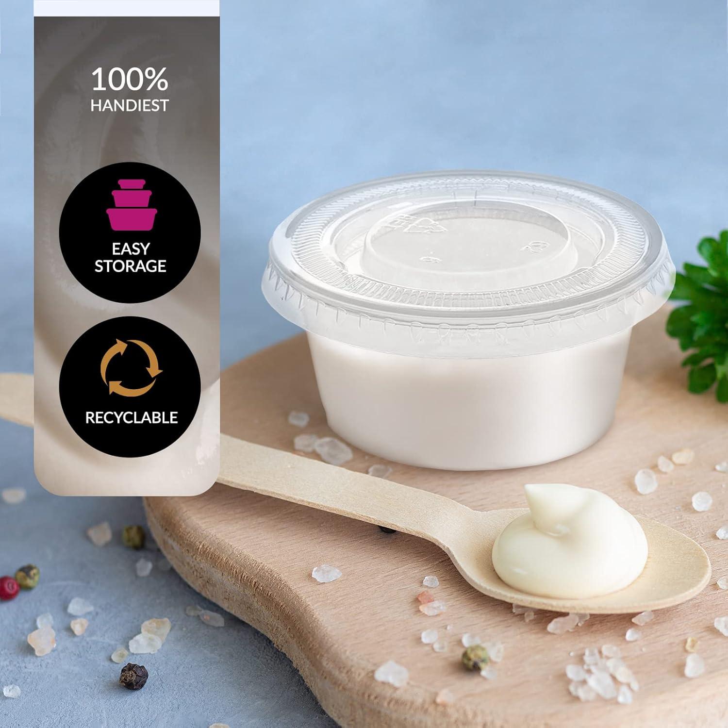 image:imagePAMI Portion Control Cups With Lids 2oz 100Pack Small Meal Prep Plastic Food Containers BPAFree Disposable Ramekin Cups Deli Containers For Condiments Sauces Salsas Dips Jello Shots
