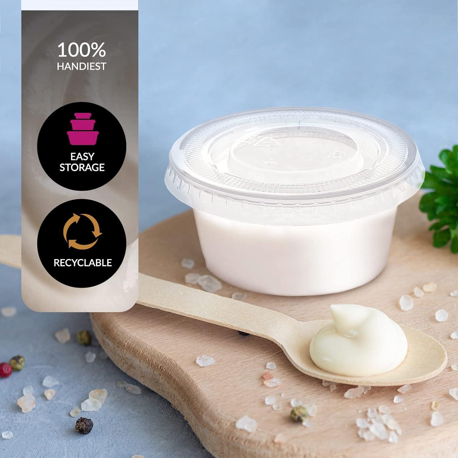 image:imagePAMI Portion Control Cups With Lids 2oz 200Pack Small Meal Prep Plastic Food Containers BPAFree Disposable Ramekin Cups Deli Containers For Condiments Sauces Salsas Dips Jello Shots