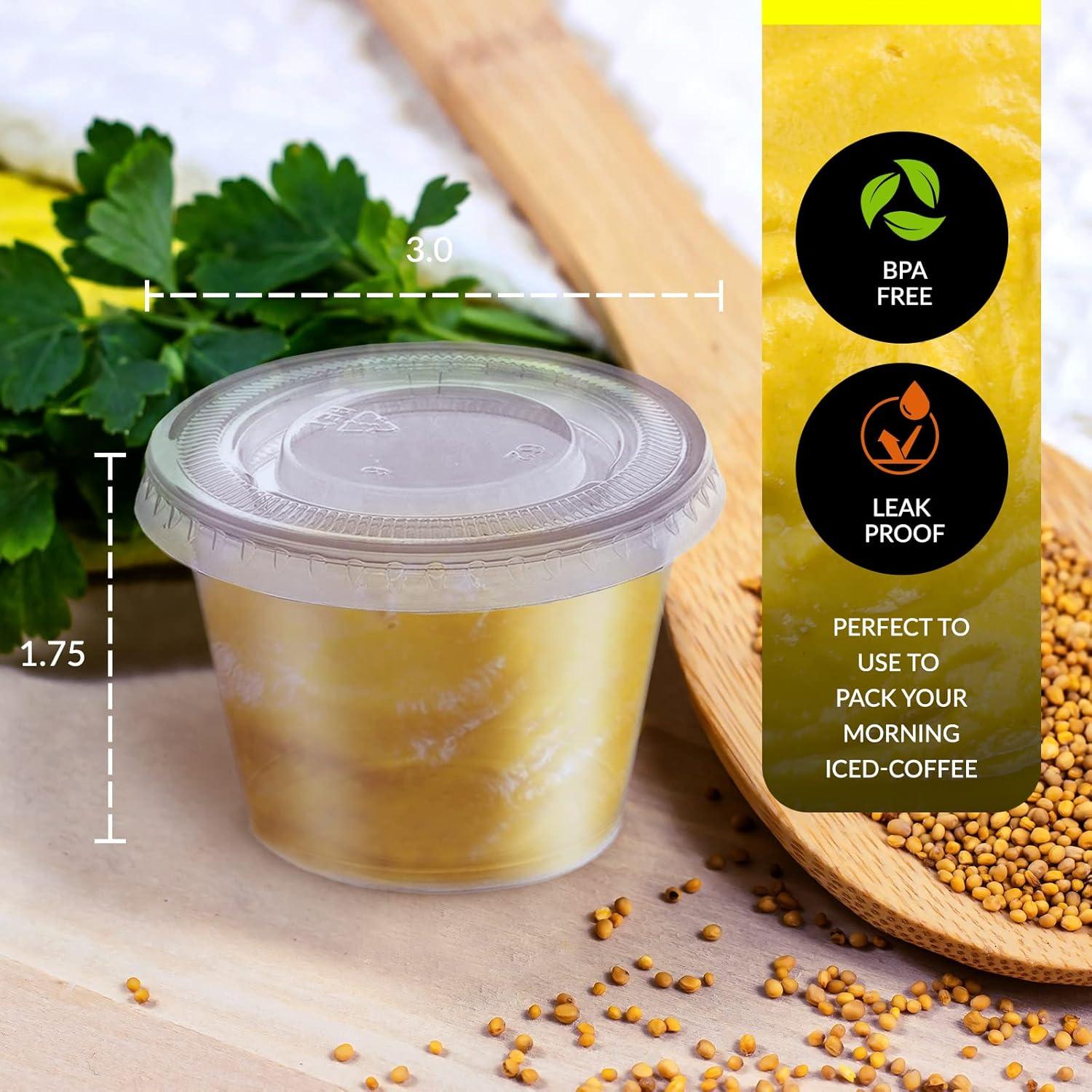 image:imagePAMI Portion Control Cups With Lids 4oz 100Pack Small Meal Prep Plastic Food Containers BPAFree Disposable Ramekin Cups Deli Containers For Condiments Sauces Salsas Dips Jello Shots