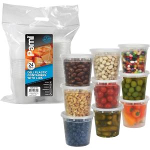 PAMI Deli Plastic Containers With Lids [24-Pack, 24oz] – Small Food Containers For Sauces, Salsas, Dips – BPA-Free, Microwave & Freezer Safe Food Storage Pots- Clear Meal Prep Condiment Containers