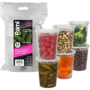 PAMI Deli Plastic Containers With Lids [24-Pack, 32oz] – Small Food Containers For Sauces, Salsas, Dips – BPA-Free, Microwave & Freezer Safe Food Storage Pots- Clear Meal Prep Condiment Containers
