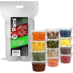 PAMI Deli Plastic Containers With Lids [48-Pack, 16oz] – Small Food Containers For Sauces, Salsas, Dips – BPA-Free, Microwave & Freezer Safe Food Storage Pots- Clear Meal Prep Condiment Containers